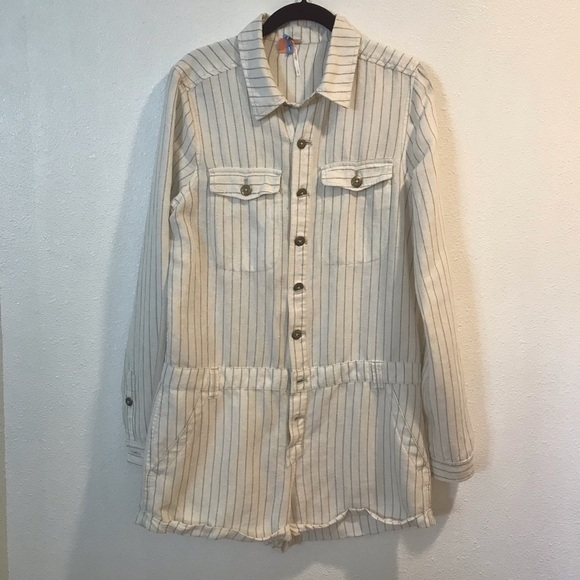 Free People pinstriped Romper Sz S Long sleevele - Picture 2 of 5